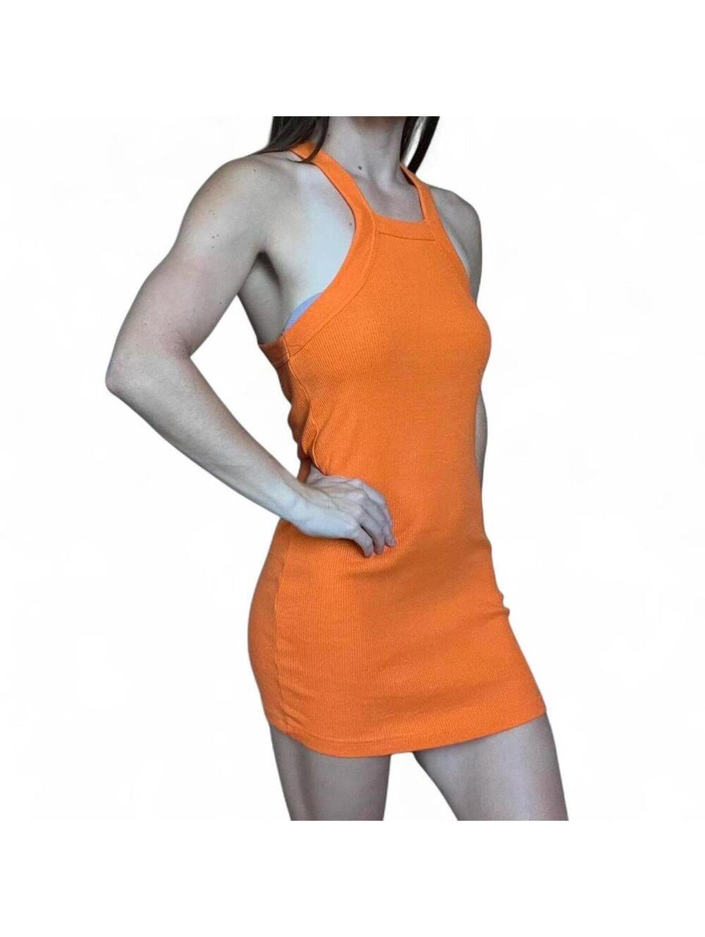 Cotton Orange Bodycon Mini Dress